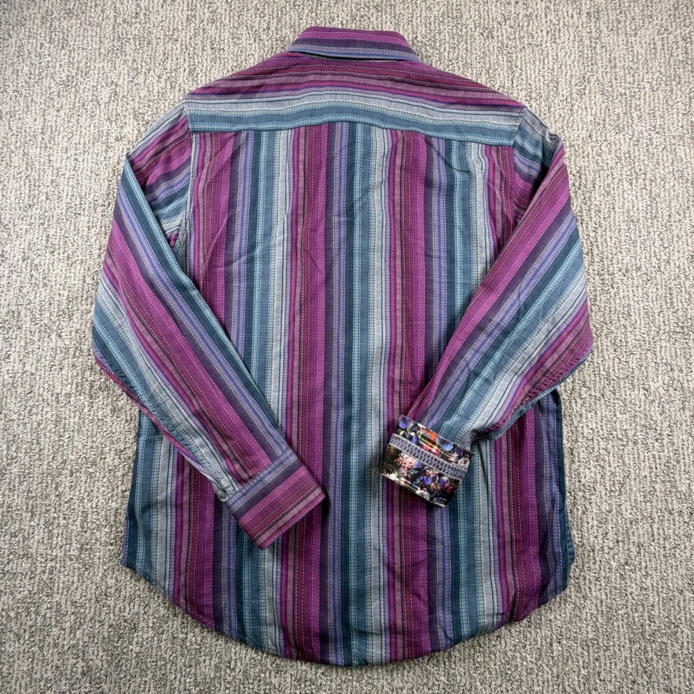 Robert Graham Button Down Mens Large Purple Striped Tailored Fit Floral Cuffs - Picture 6 of 9